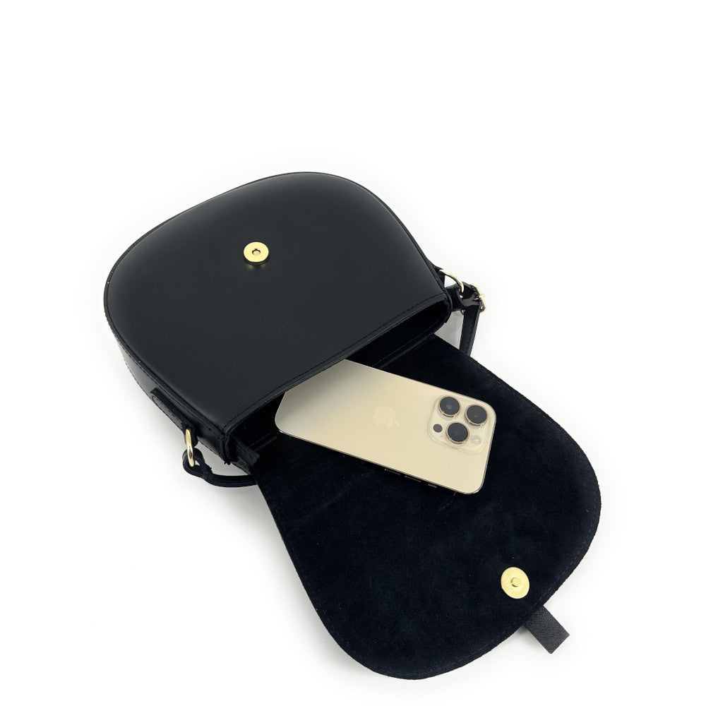 Mini-sac besace en cuir lisse et croûte de cuir MODELE H Noir