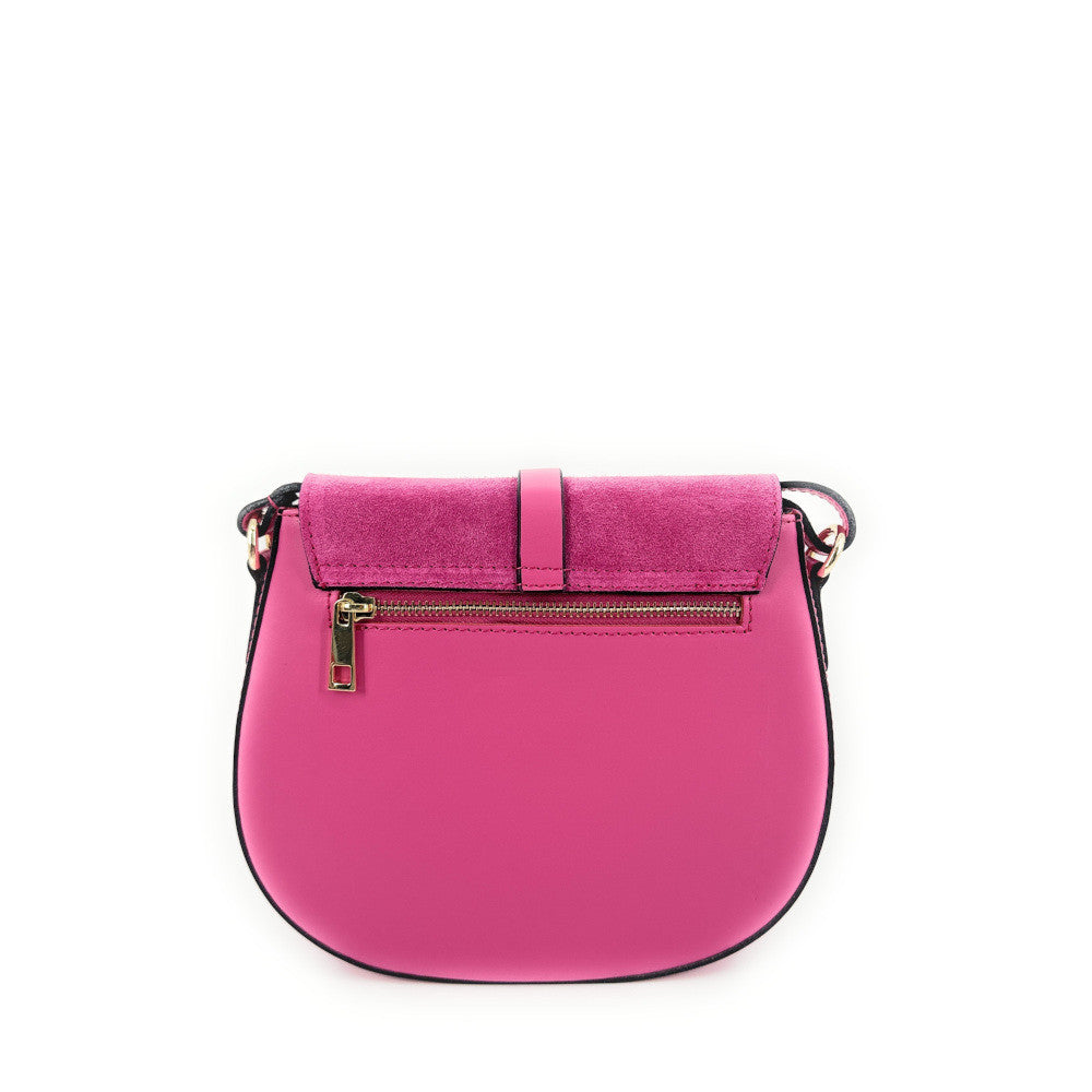Mini-sac besace en cuir lisse et croûte de cuir MODELE H Rose fuchsia