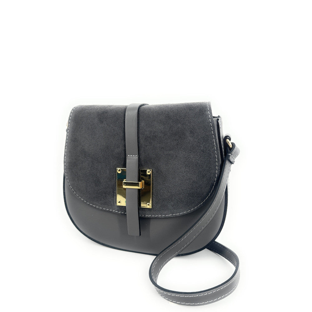 Mini-sac besace en cuir lisse et croûte de cuir MODELE H Gris pigeon