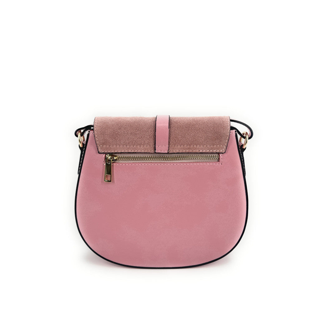 Mini-sac besace en cuir lisse et croûte de cuir MODELE H Rose bonbon