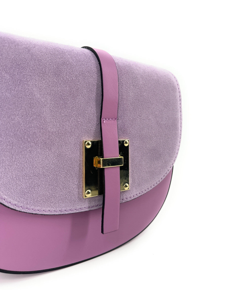 Mini-sac besace en cuir lisse et croûte de cuir MODELE H Rose orchidée