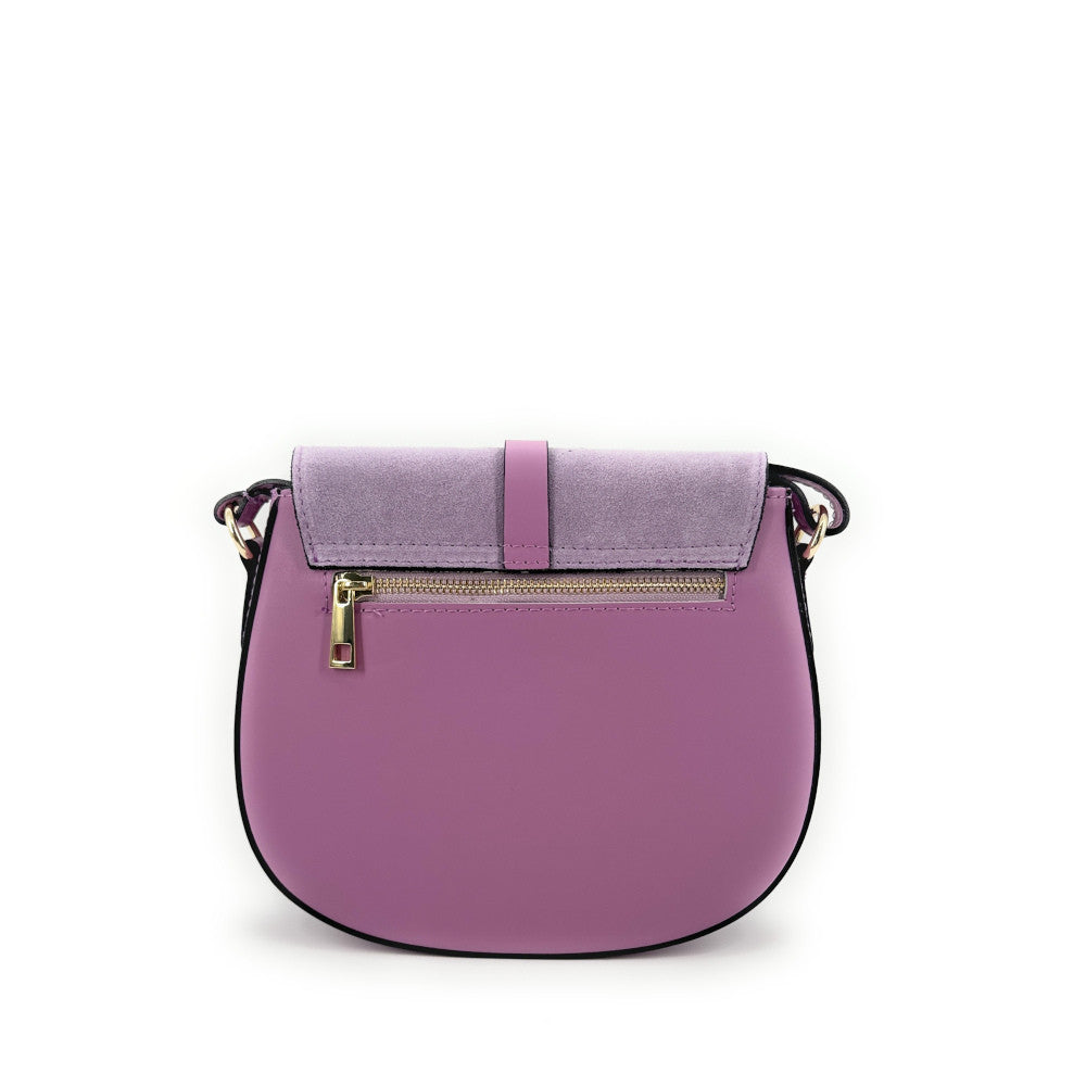 Mini-sac besace en cuir lisse et croûte de cuir MODELE H Rose orchidée