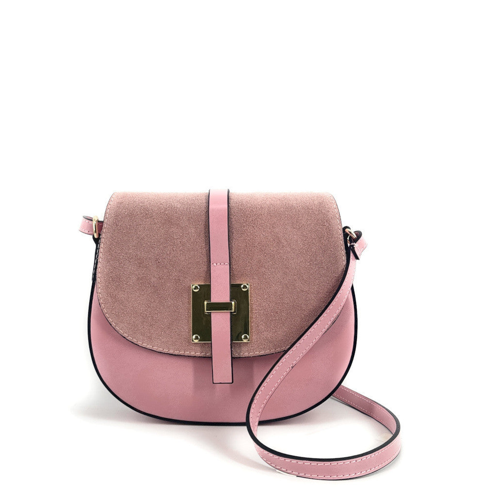 Mini-sac besace en cuir lisse et croûte de cuir MODELE H Rose bonbon