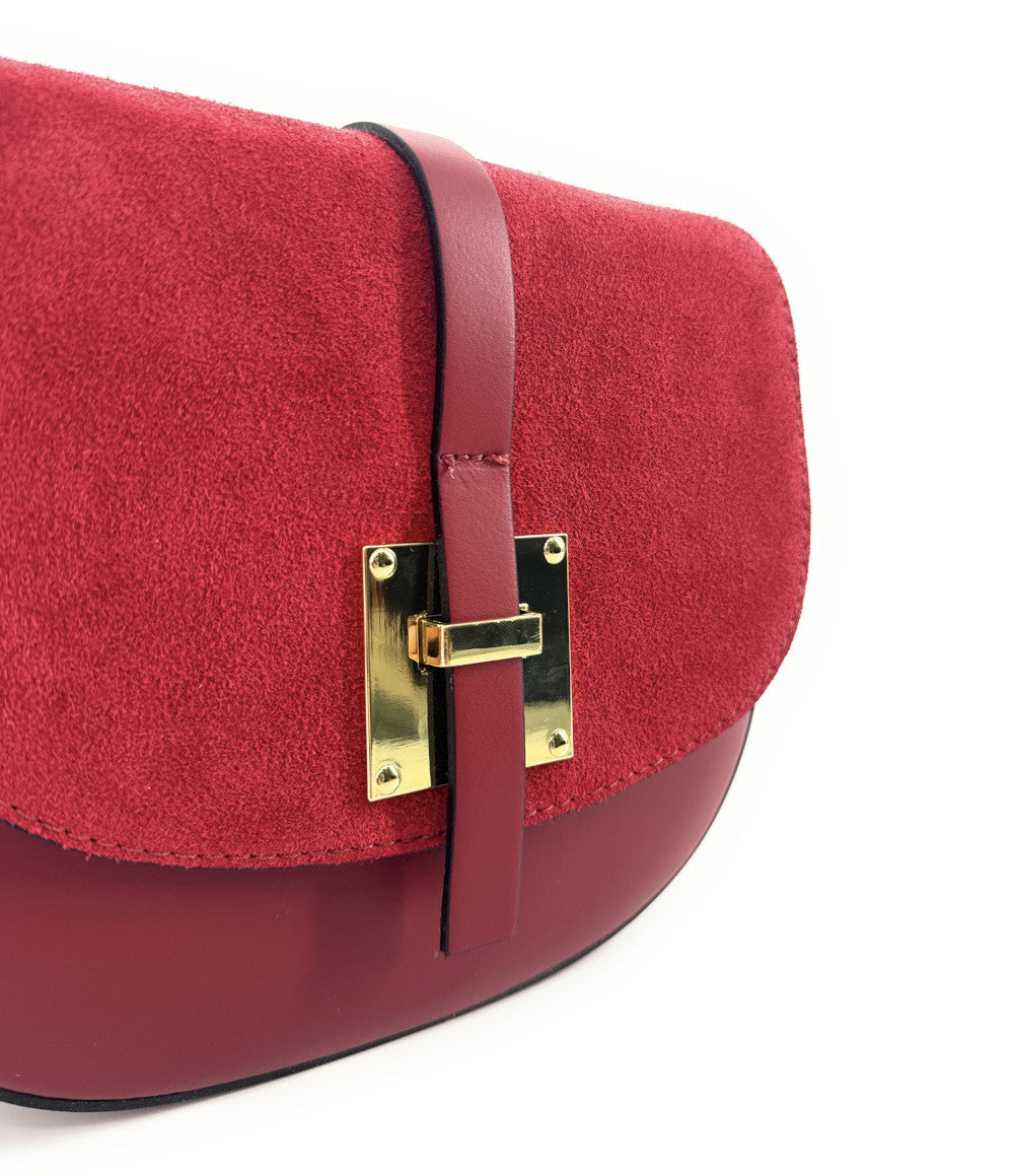 Mini-sac besace en cuir lisse et croûte de cuir MODELE H Rouge foncé