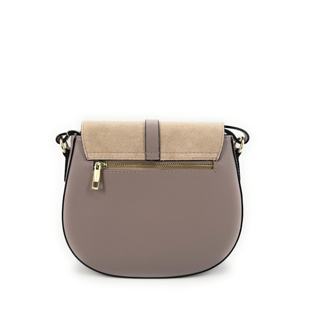 Mini-sac besace en cuir lisse et croûte de cuir MODELE H Taupe