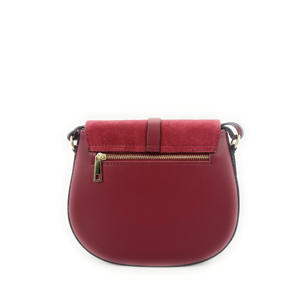 Mini-sac besace en cuir lisse et croûte de cuir MODELE H Rouge foncé