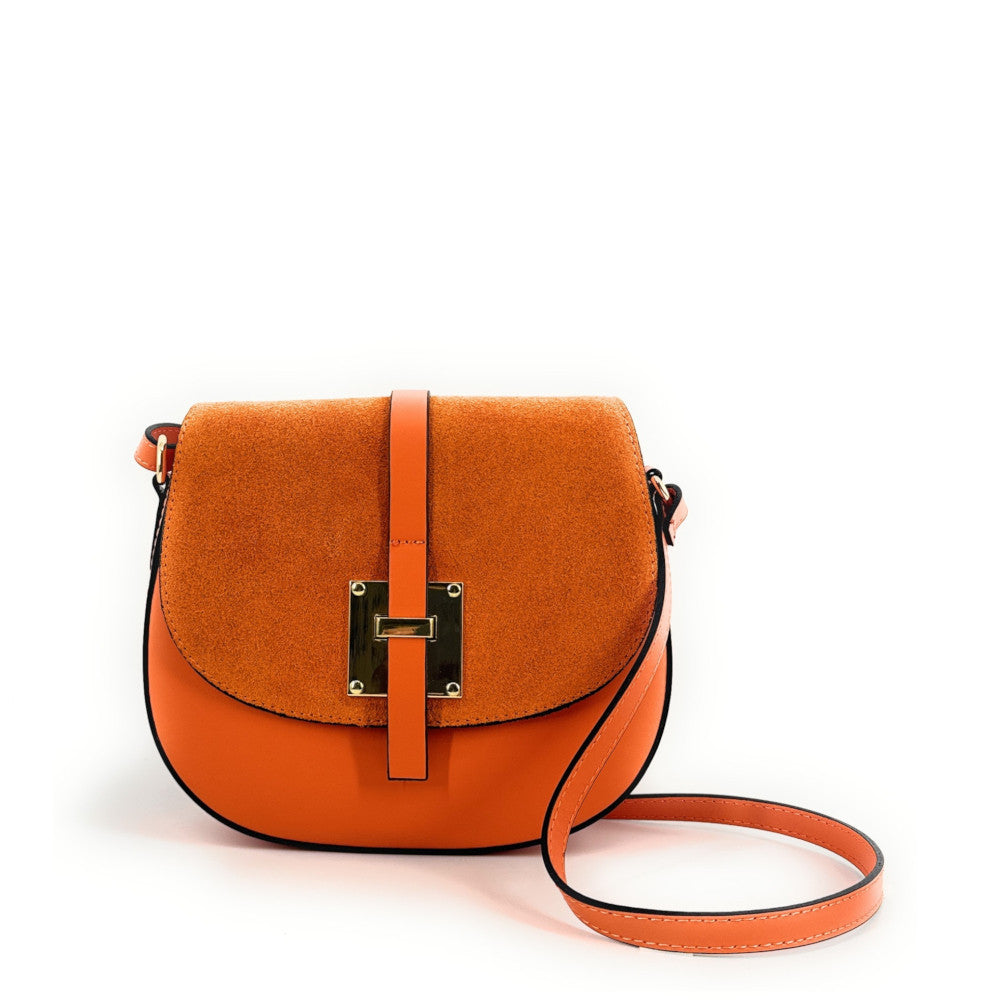 Mini-sac besace en cuir lisse et croûte de cuir MODELE H Orange