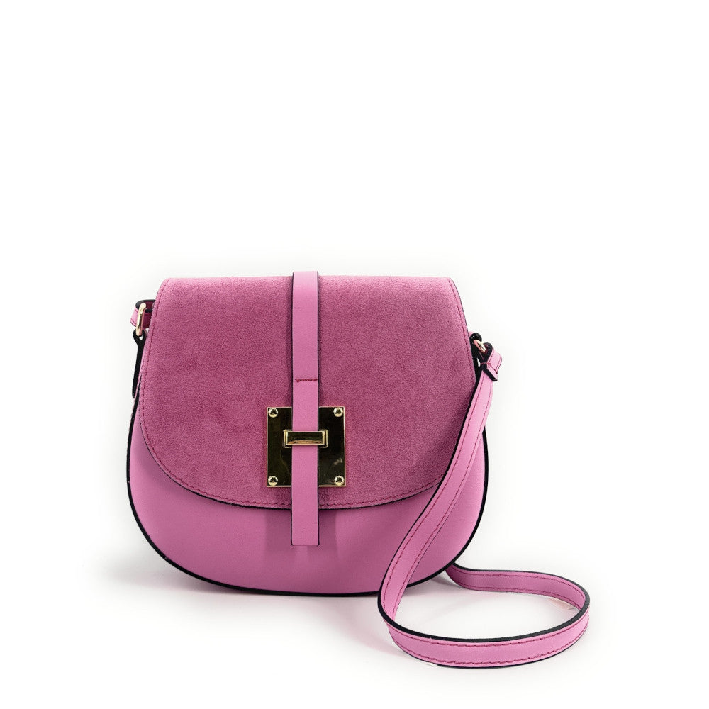 Mini-sac besace en cuir lisse et croûte de cuir MODELE H Rose intense