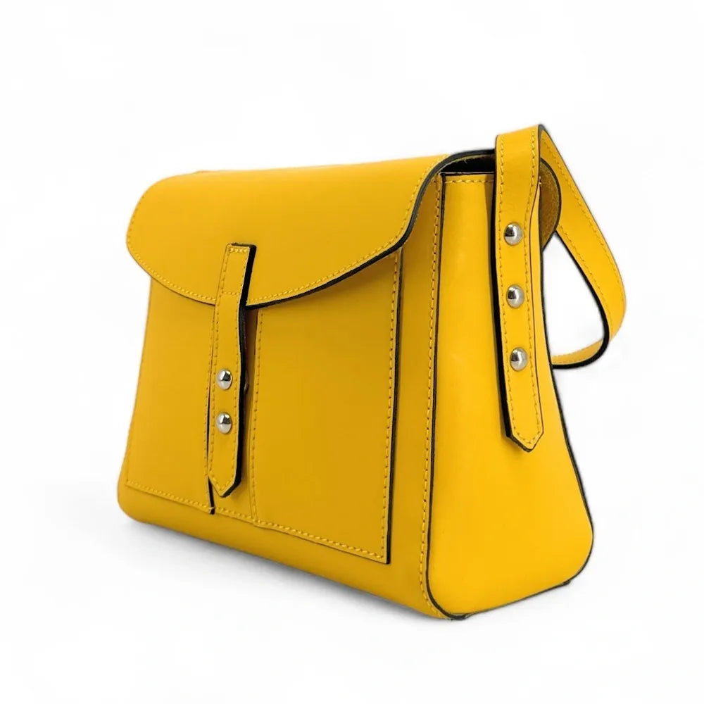 Sac besace en cuir lisse OTHELLO Bouton d'or