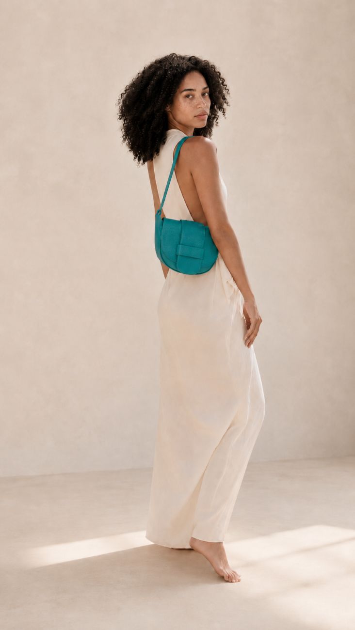 Mini sac besace en cuir grainé LOLLY Bleu des mers du sud