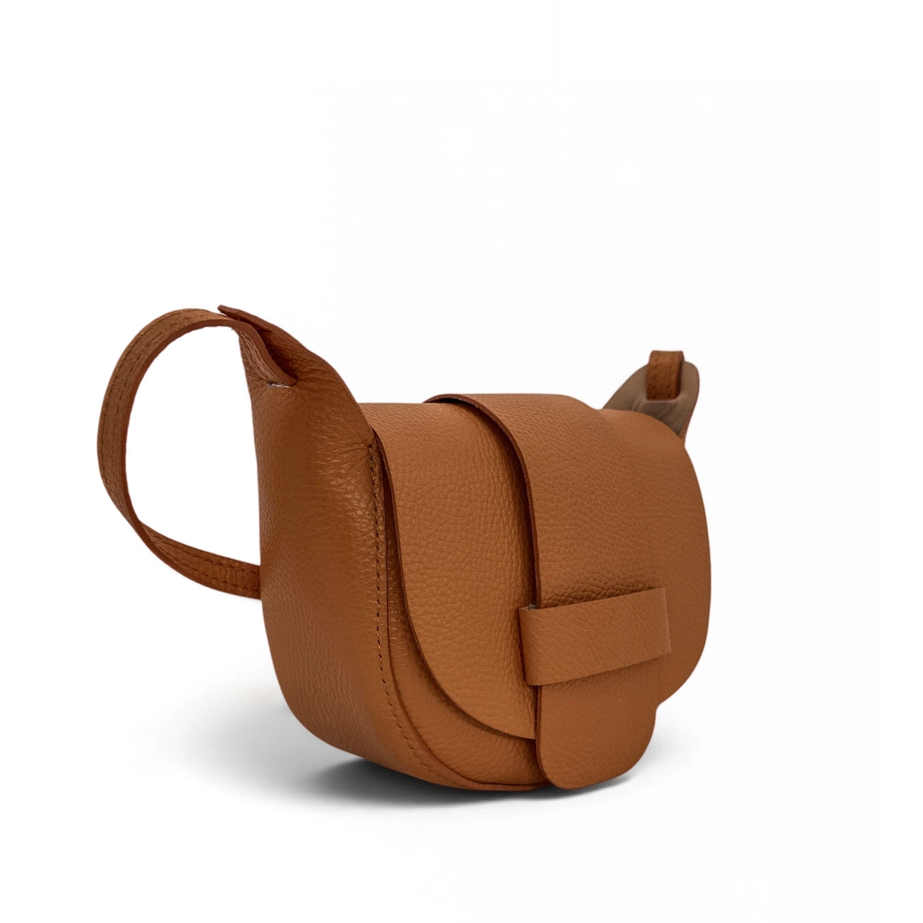 Mini sac besace en cuir grainé LOLLY Marron camel foncé