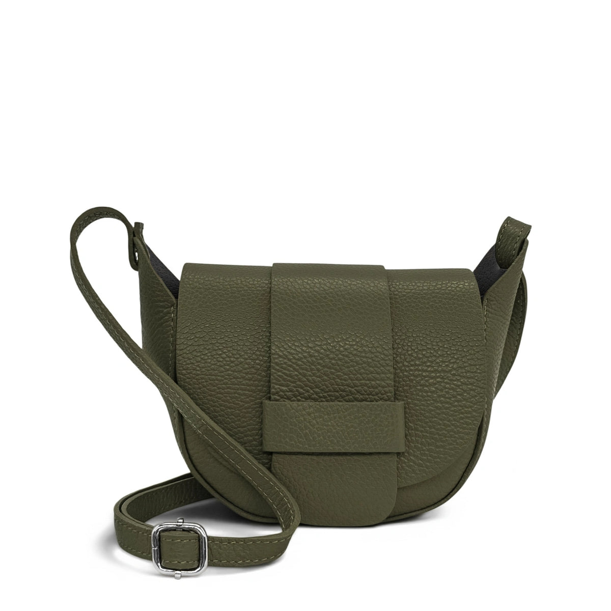 Mini-Kuriertasche aus genarbtem Leder LOLLY in Khakigrün