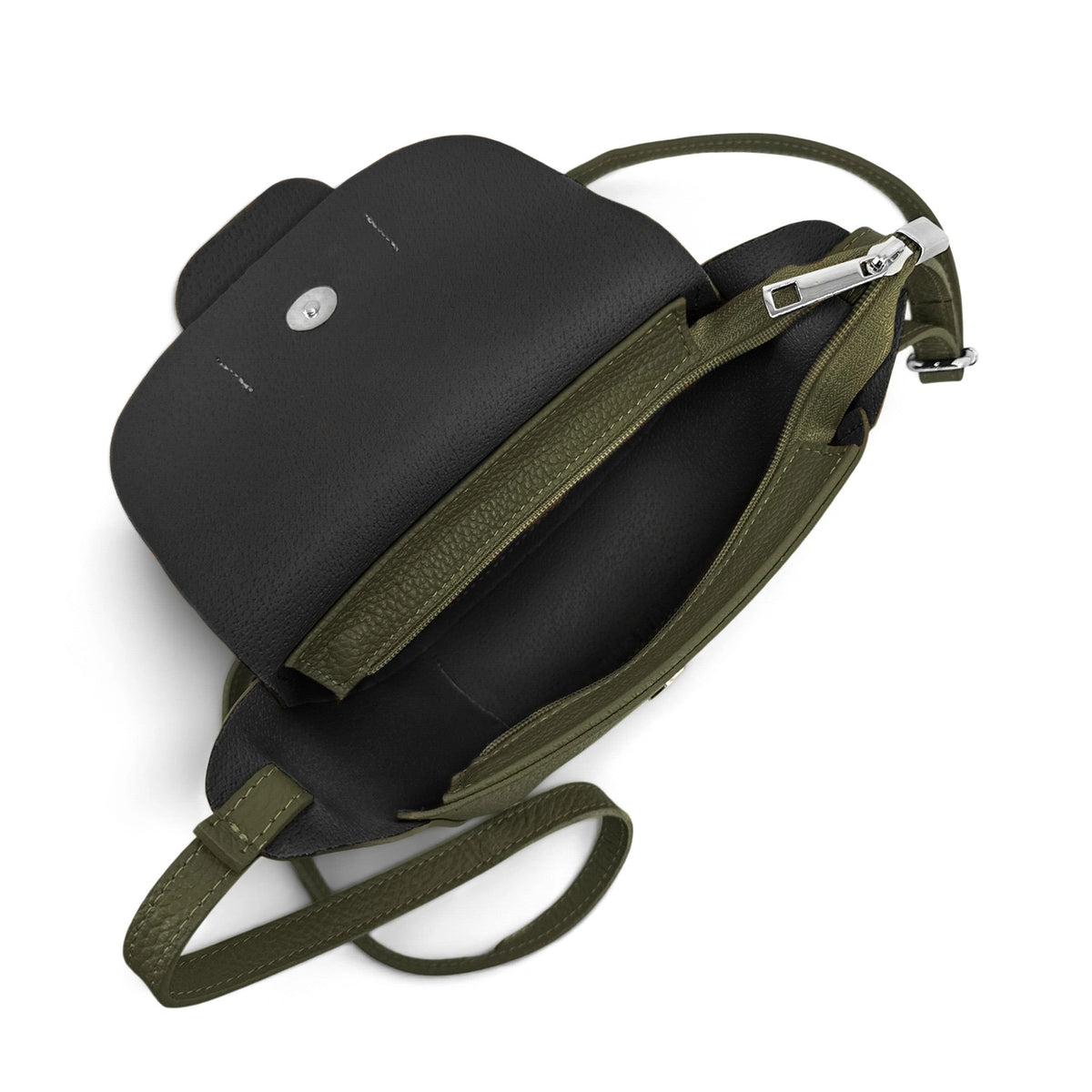 Mini-Kuriertasche aus genarbtem Leder LOLLY in Khakigrün