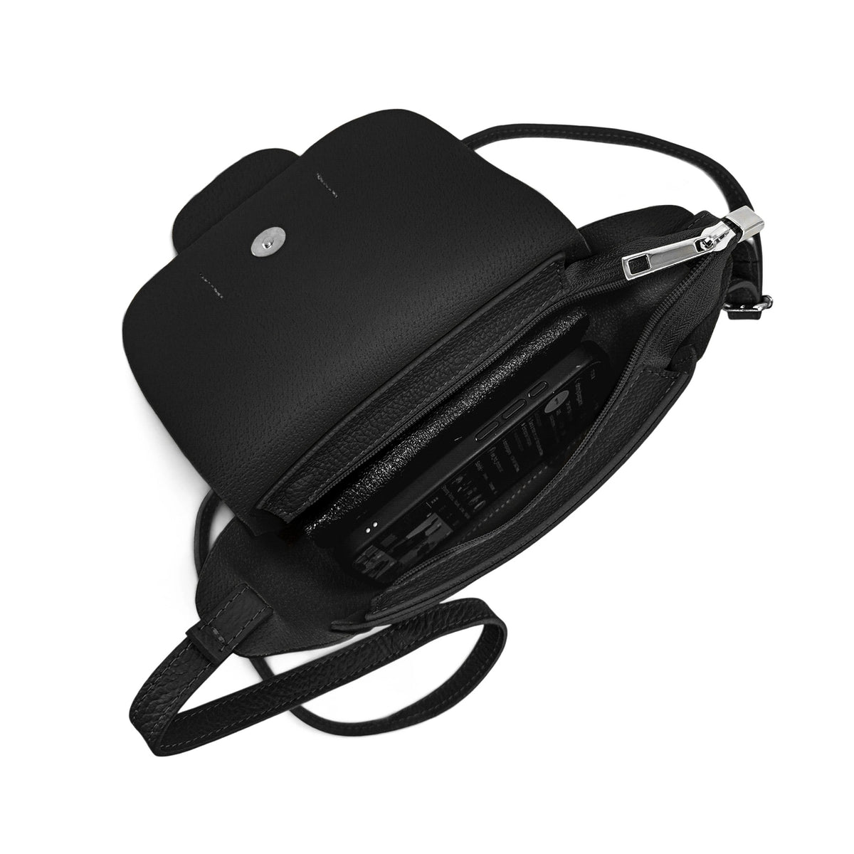 Mini-Kuriertasche aus genarbtem Leder LOLLY Schwarz