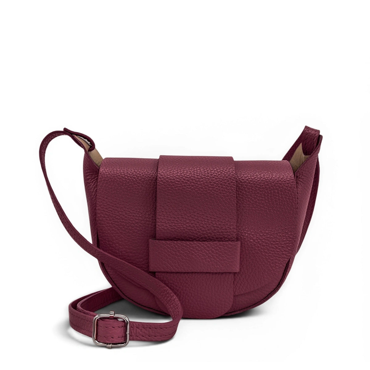 Mini-Kuriertasche aus genarbtem Leder LOLLY in Pflaume