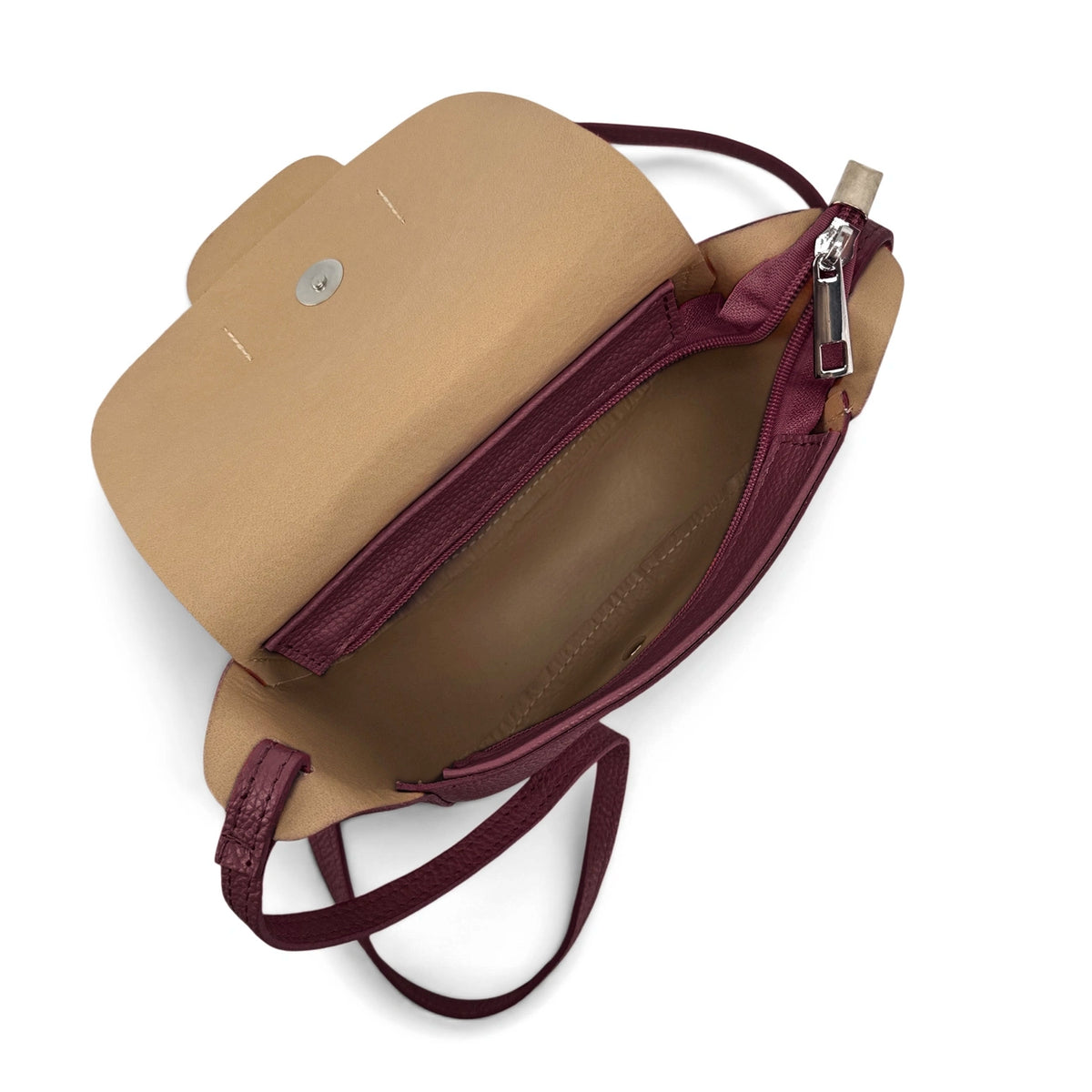Mini-Kuriertasche aus genarbtem Leder LOLLY in Pflaume