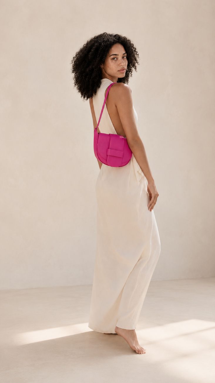 Mini sac besace en cuir grainé LOLLY Rose fuchsia
