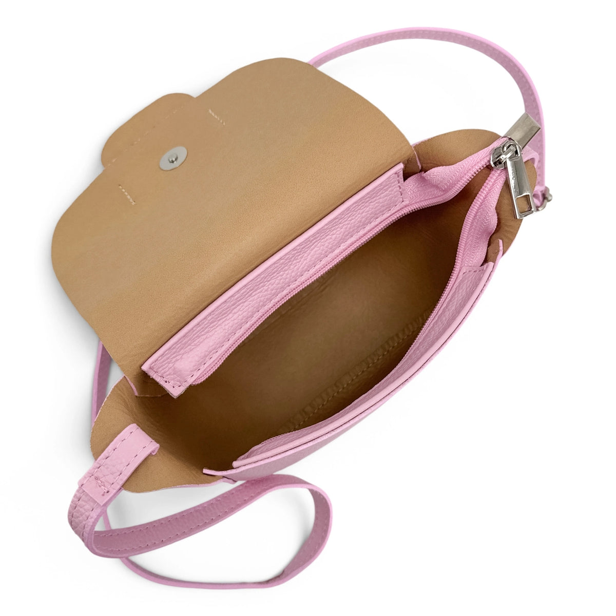Mini-Kuriertasche aus genarbtem Leder LOLLY Pastellrosa