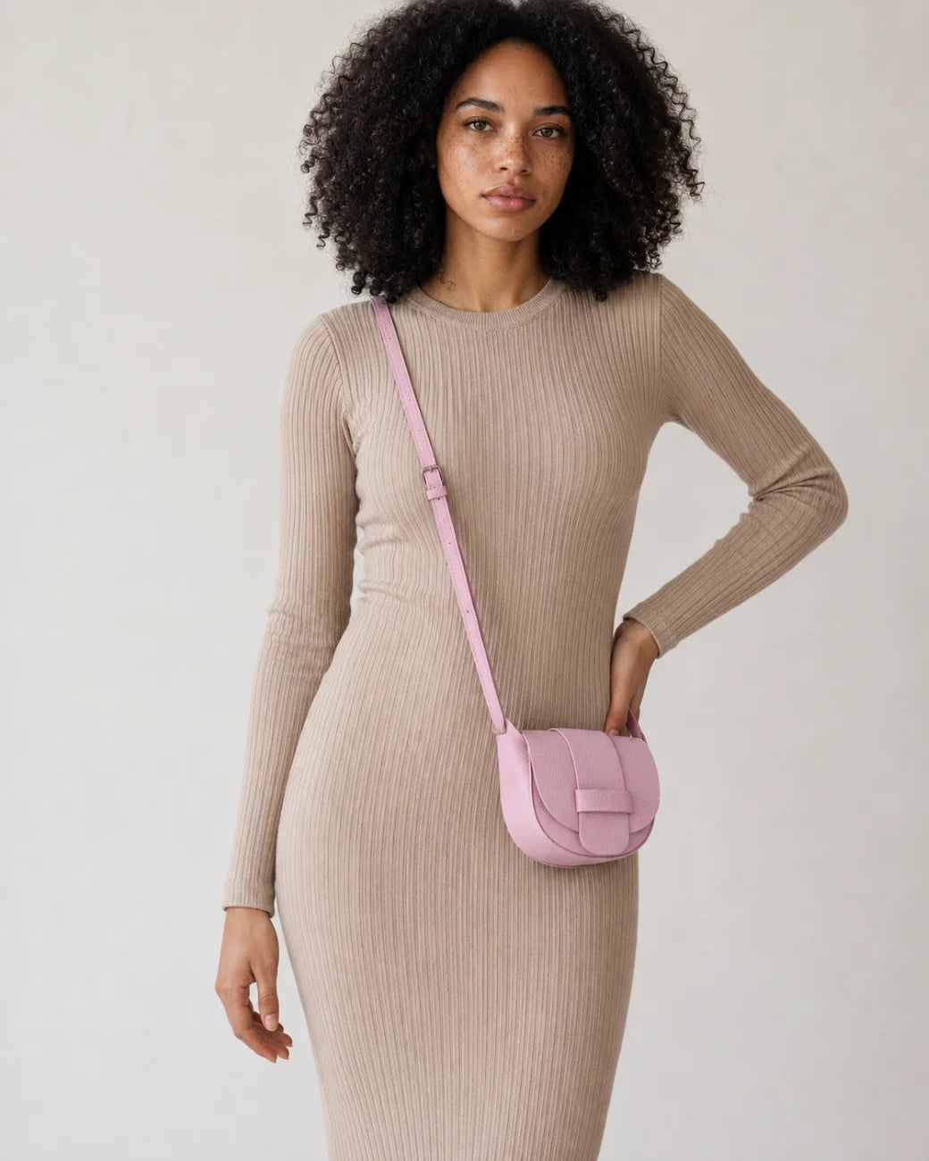 Mini sac besace en cuir grainé LOLLY Rose pastel
