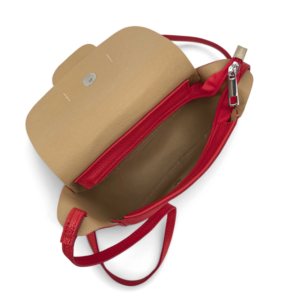 Mini-Kuriertasche aus genarbtem Leder LOLLY in Krapprot