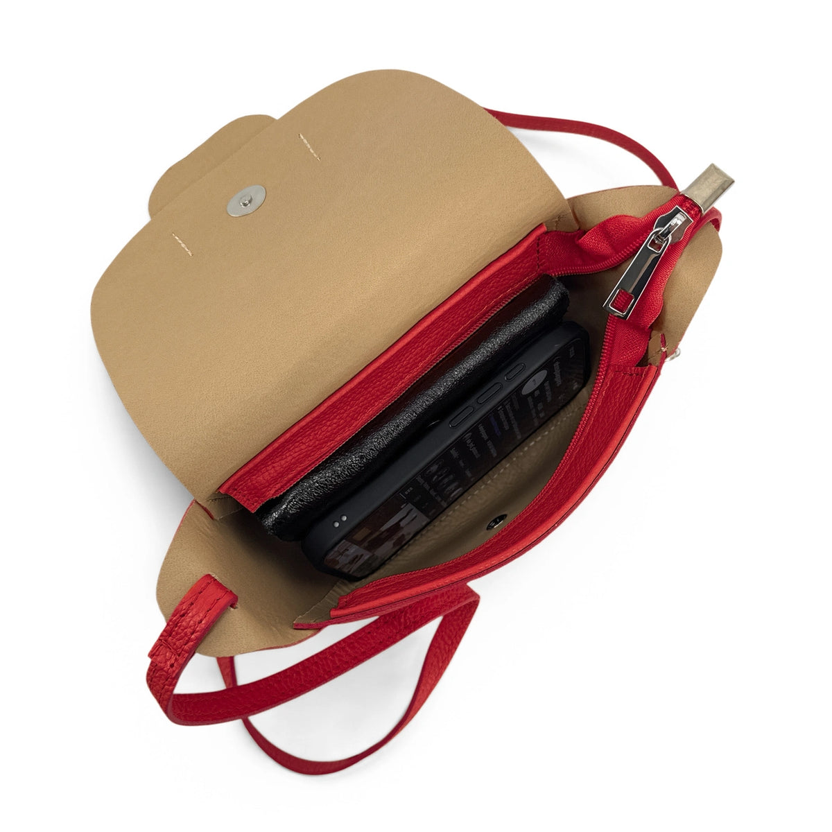 Mini-Kuriertasche aus genarbtem Leder LOLLY in Krapprot