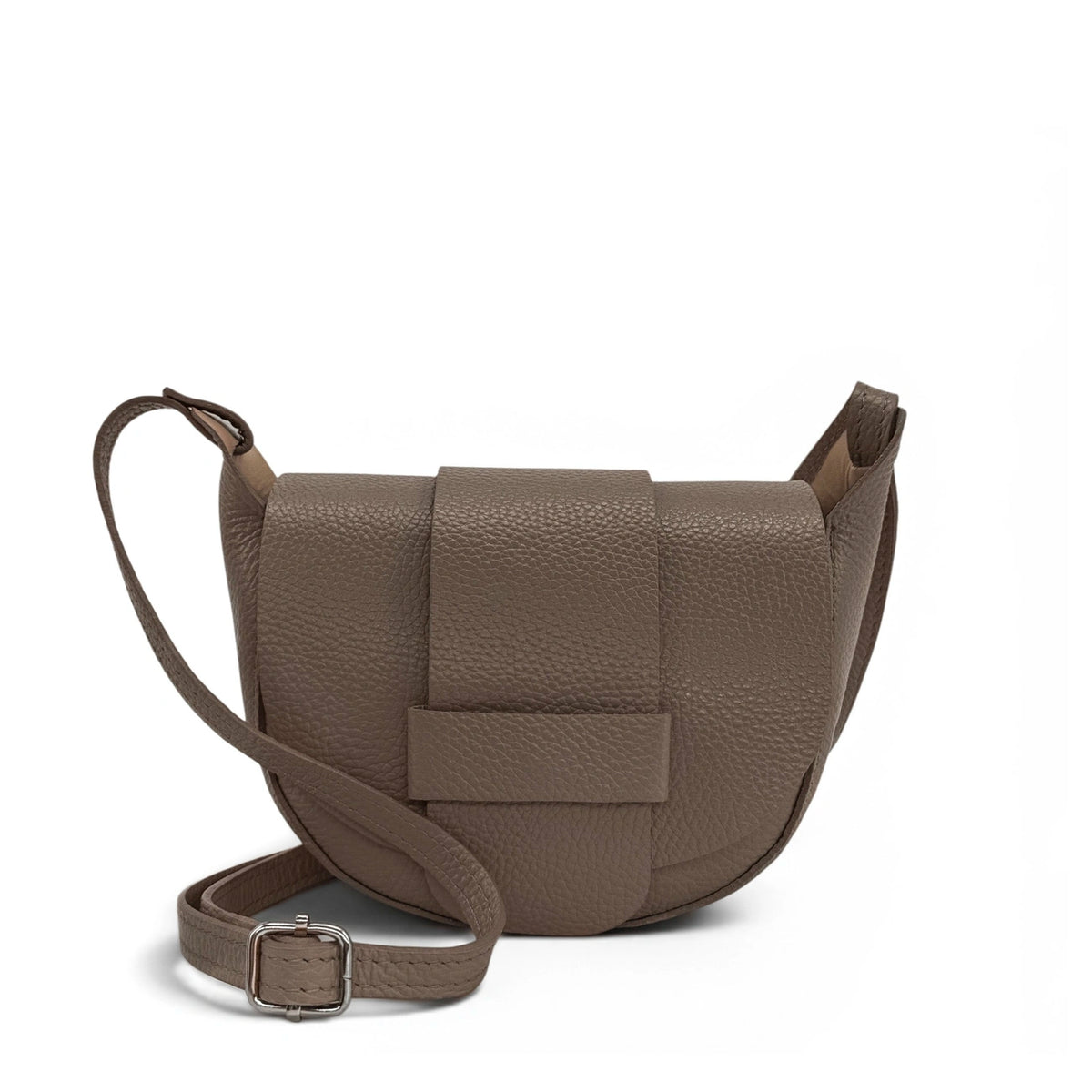 Mini-Kuriertasche aus genarbtem Leder LOLLY in Dunkeltaupe