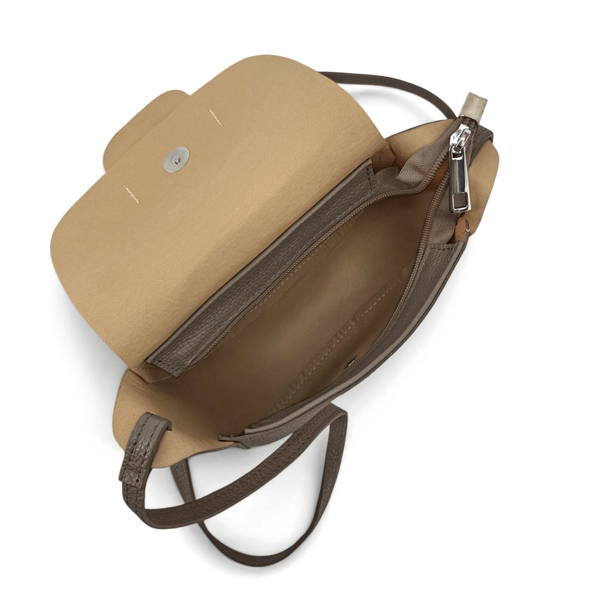 Mini-Kuriertasche aus genarbtem Leder LOLLY in Dunkeltaupe