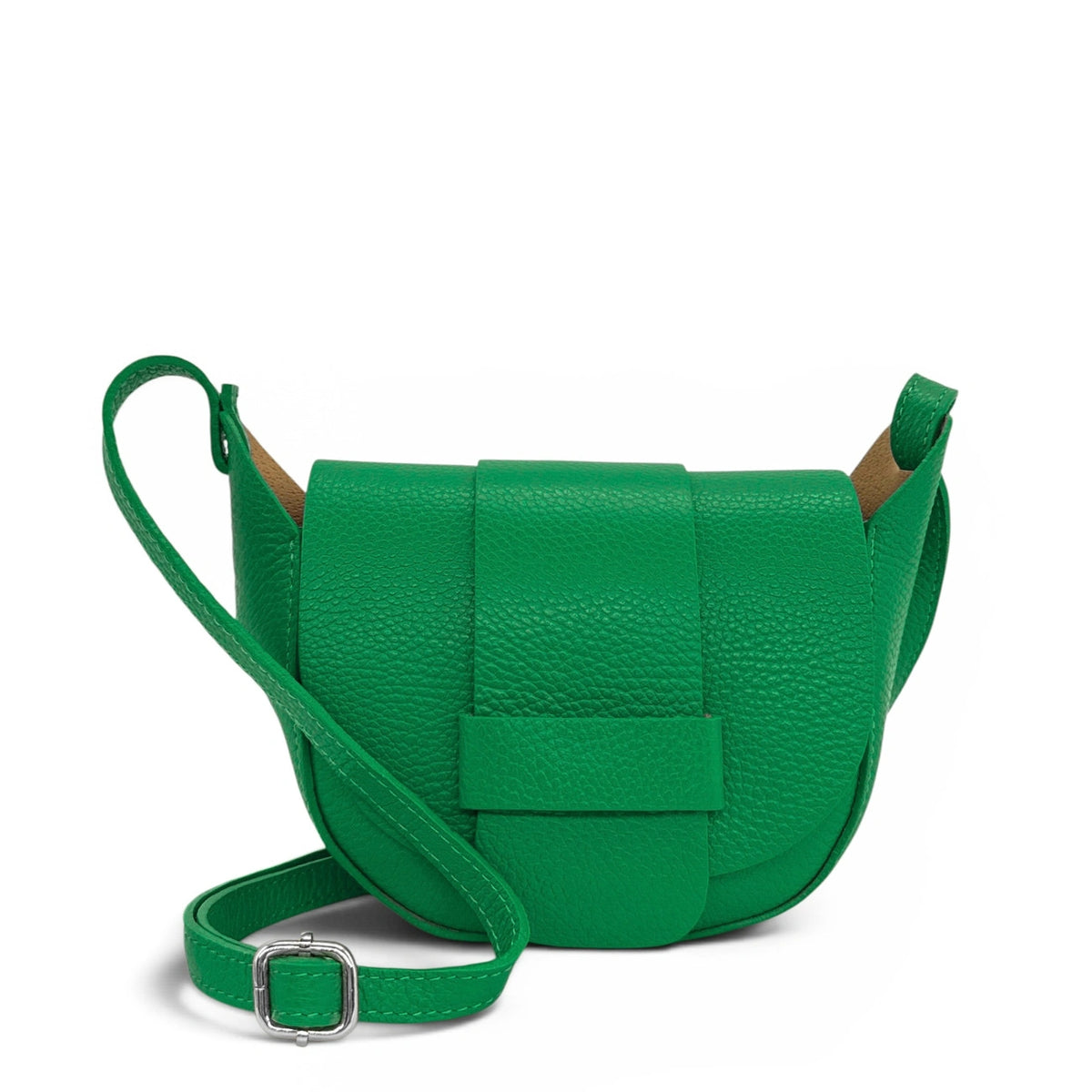 Mini-Kuriertasche aus genarbtem Leder LOLLY in Englischgrün