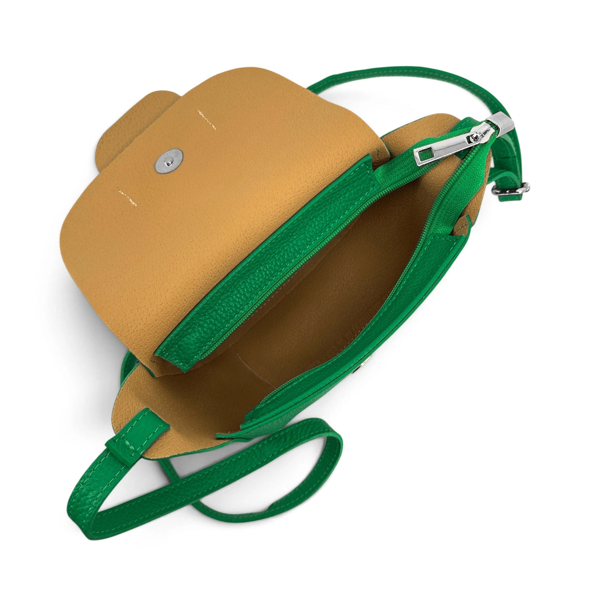 Mini-Kuriertasche aus genarbtem Leder LOLLY in Englischgrün