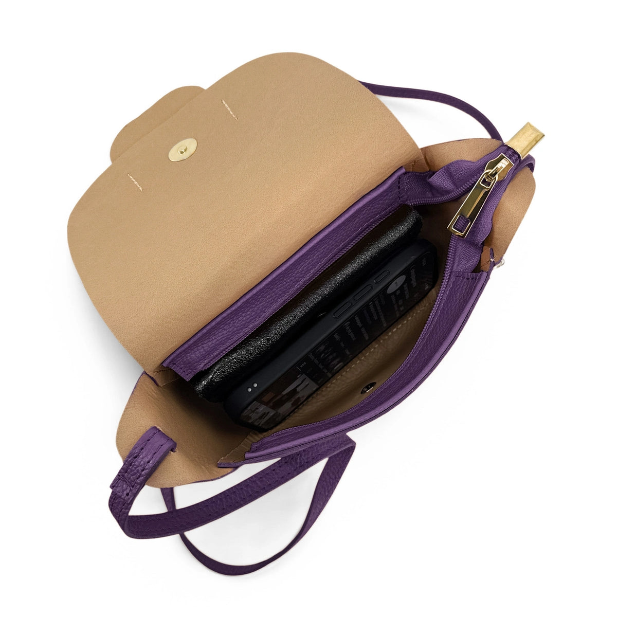 Mini-Kuriertasche aus genarbtem Leder LOLLY Violett