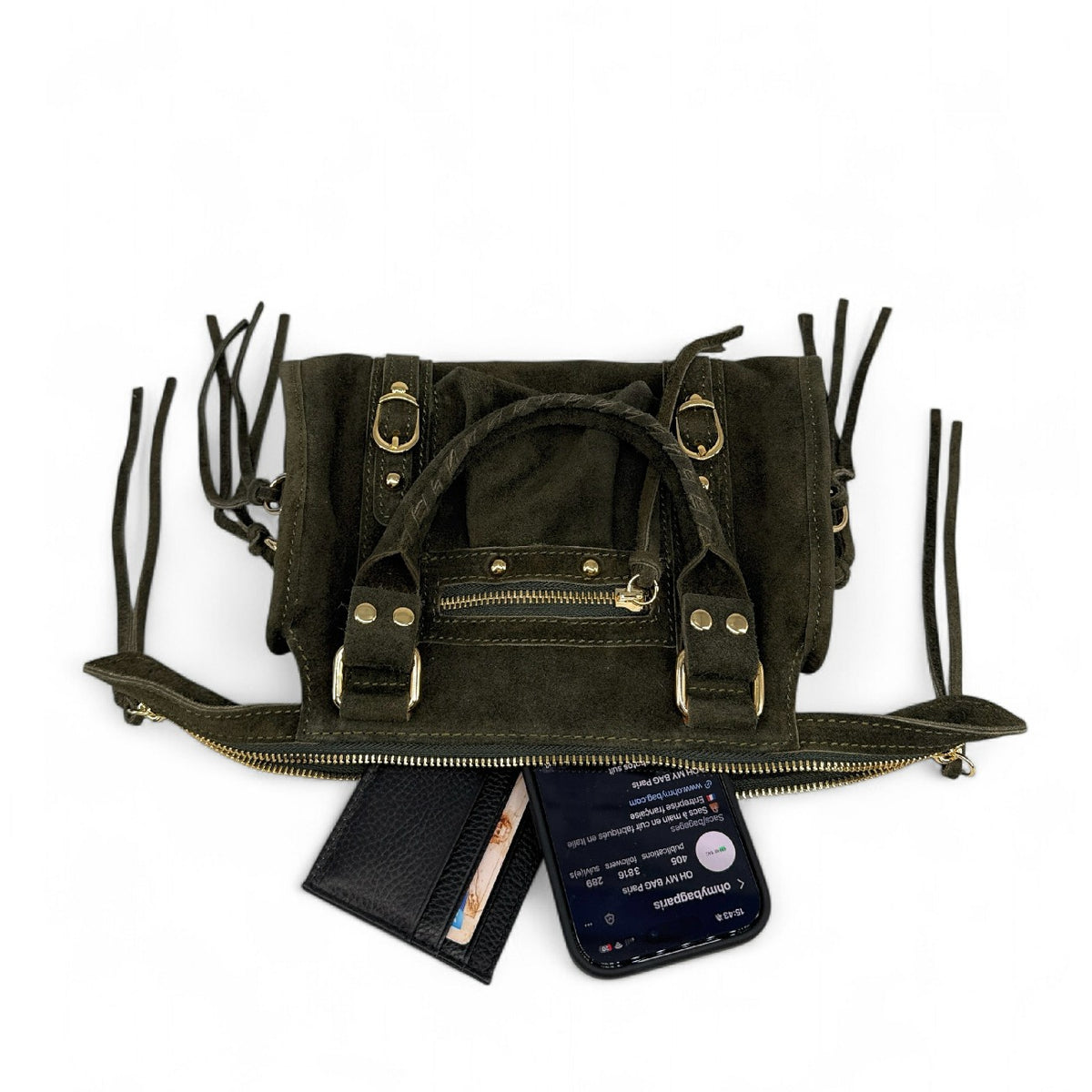 Mini-Tasche aus Wildleder STORM SUEDE MINI Dunkelkhaki
