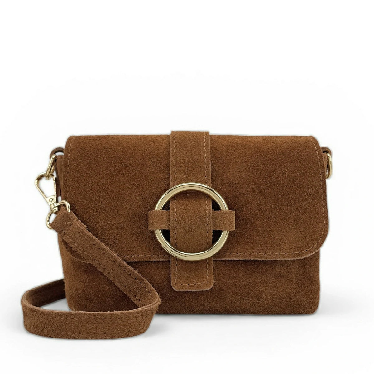 Mikro-Tasche aus Wildleder BERLINGOT SUEDE dunkles Camelbraun