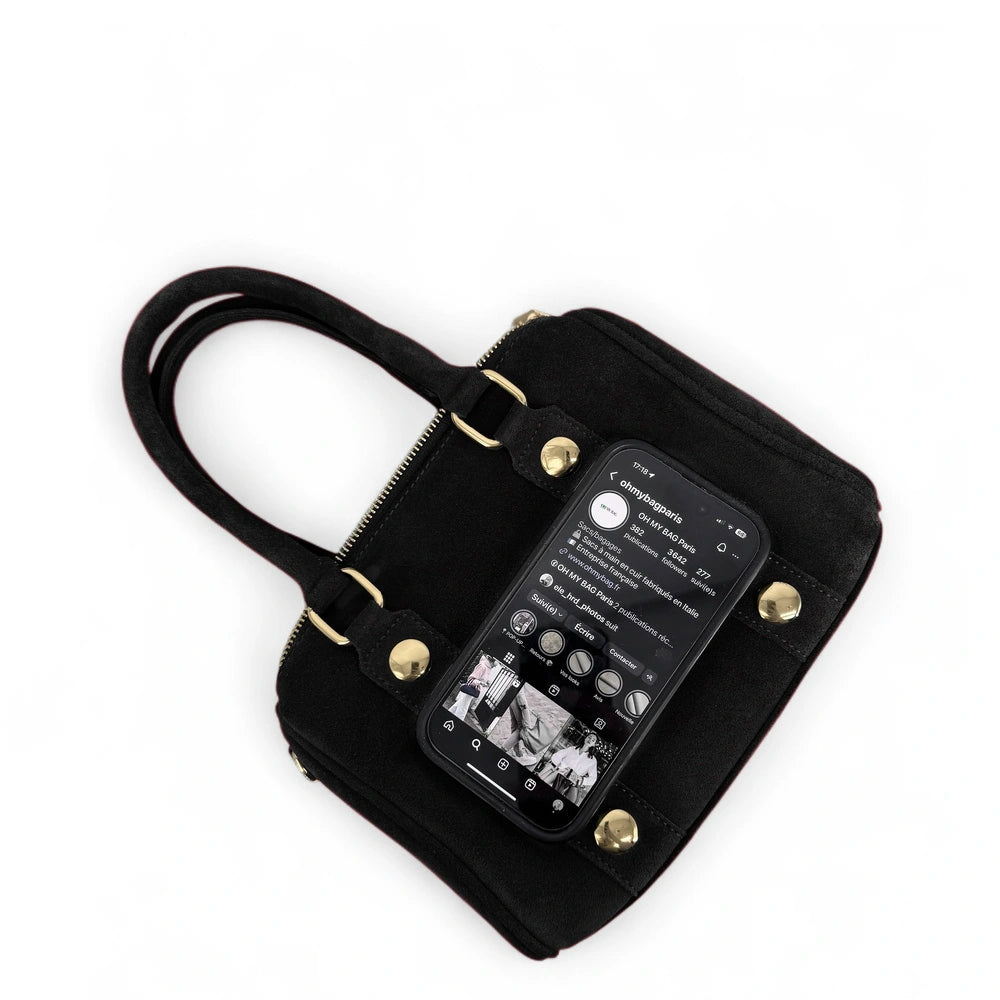 DJODY Bowling-Mini-Tasche aus Wildleder – Schwarz