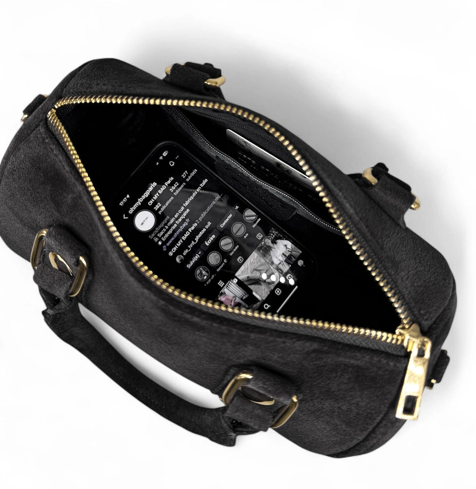 DJODY Bowling-Mini-Tasche aus Wildleder – Schwarz