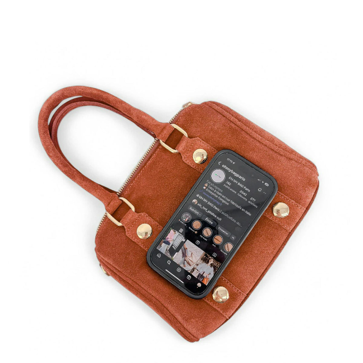 Mini-Bowling-Tasche aus Wildleder DJODY Terrakotta