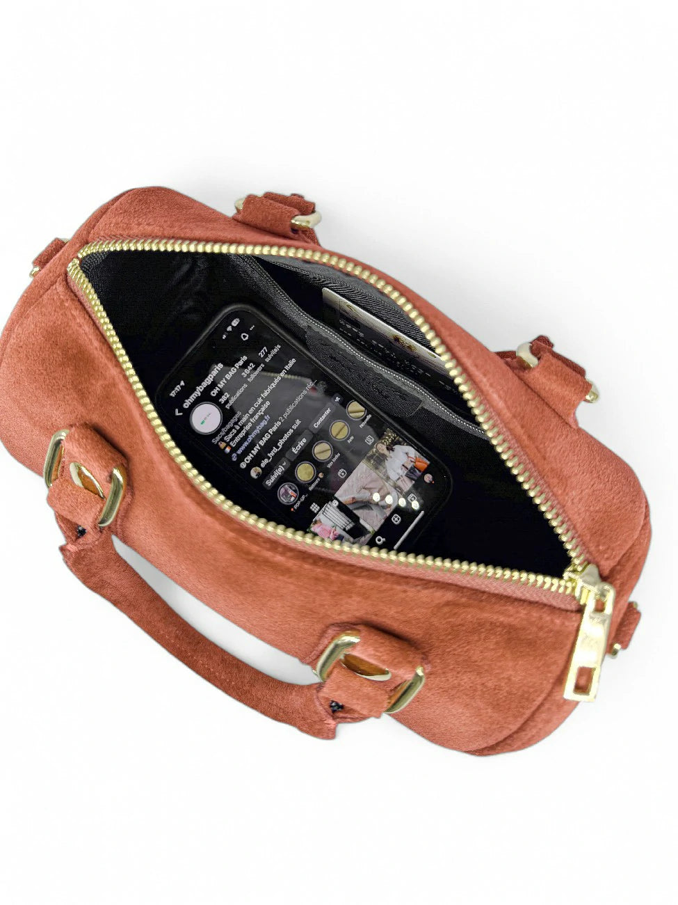 Mini-Bowling-Tasche aus Wildleder DJODY Terrakotta