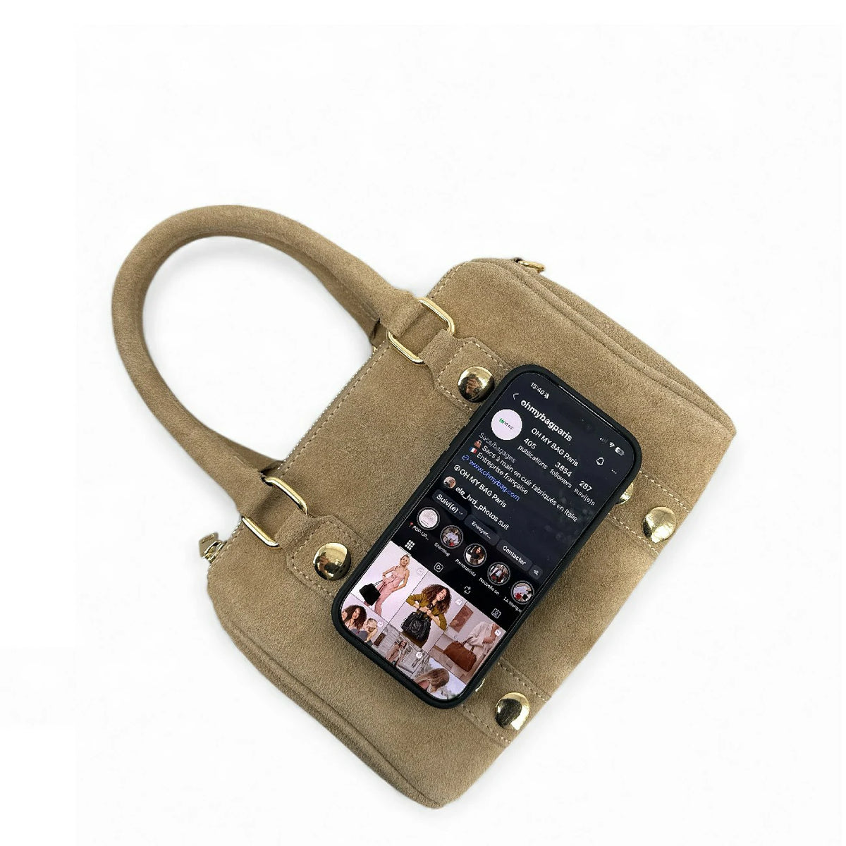 Mini borsa bowling in pelle scamosciata DJODY Tortora chiaro