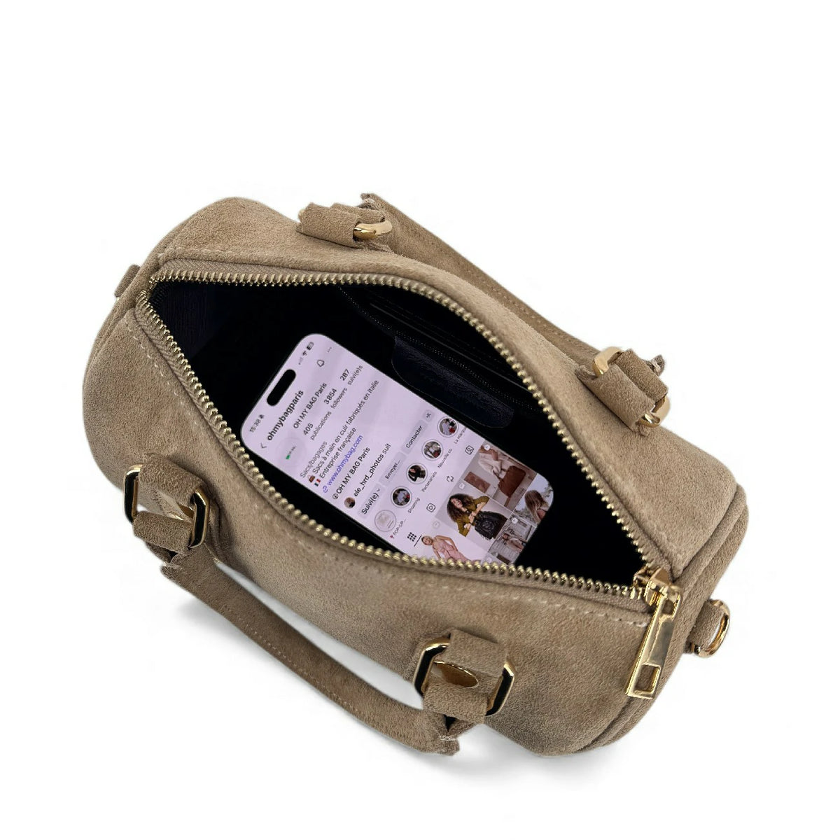 Mini borsa bowling in pelle scamosciata DJODY Tortora chiaro