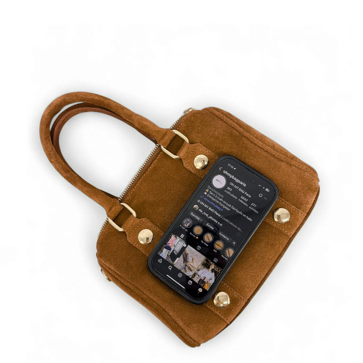 Mini bolso bowling de ante DJODY Camel oscuro