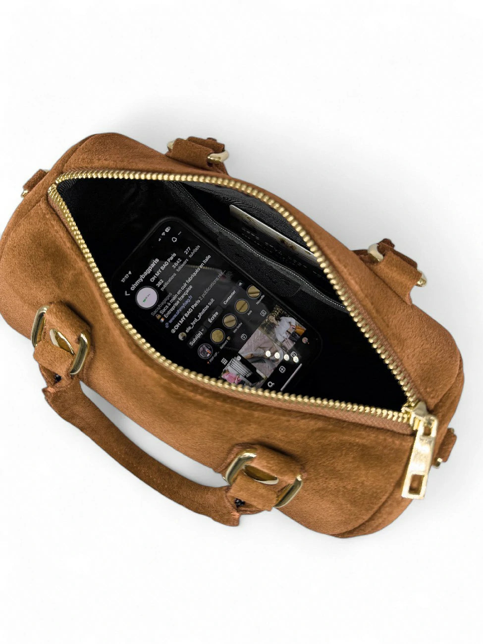 Mini bolso bowling de ante DJODY Camel oscuro