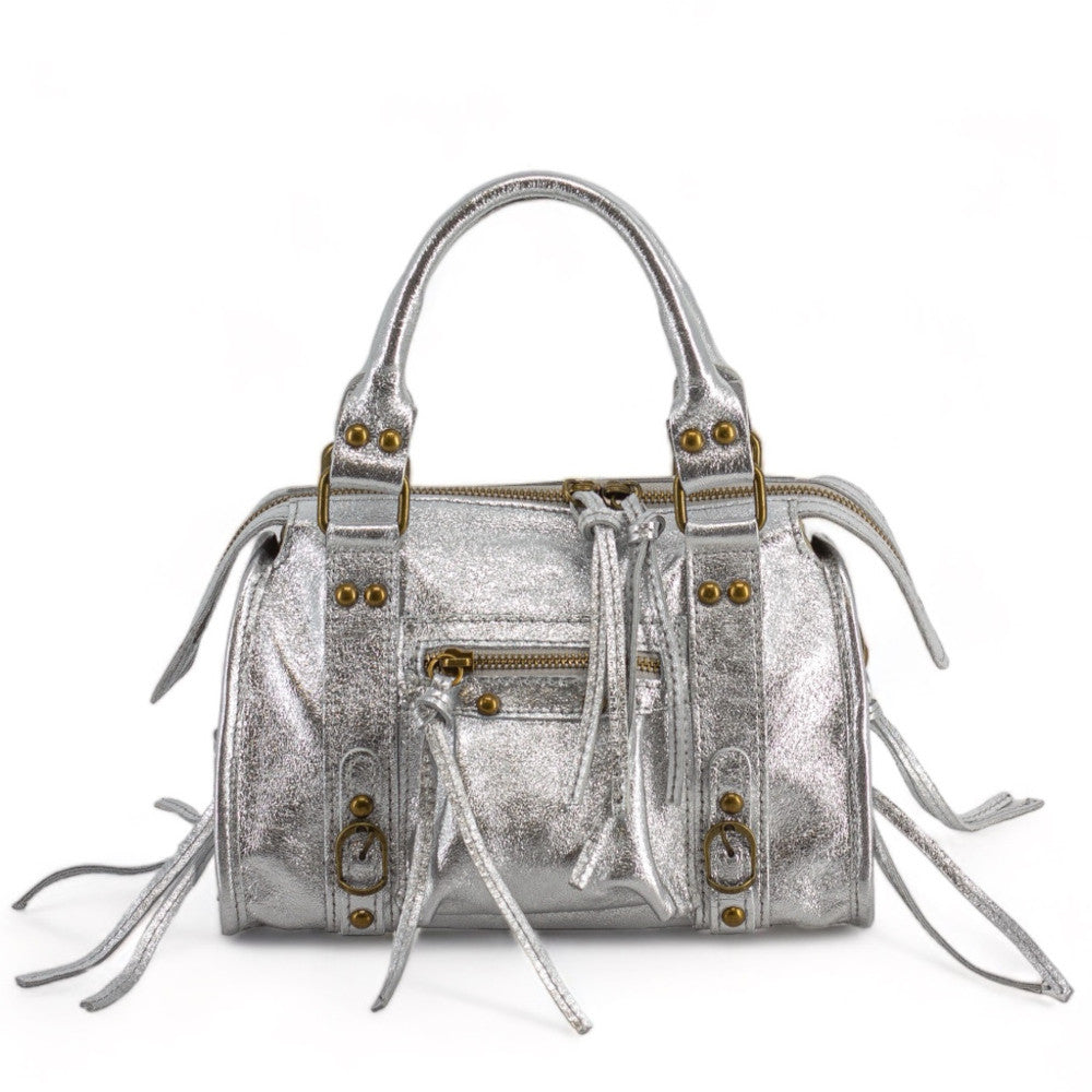 Mini-sac bowling en cuir brossé ou irisé SANDSTORM MINI Argent clair