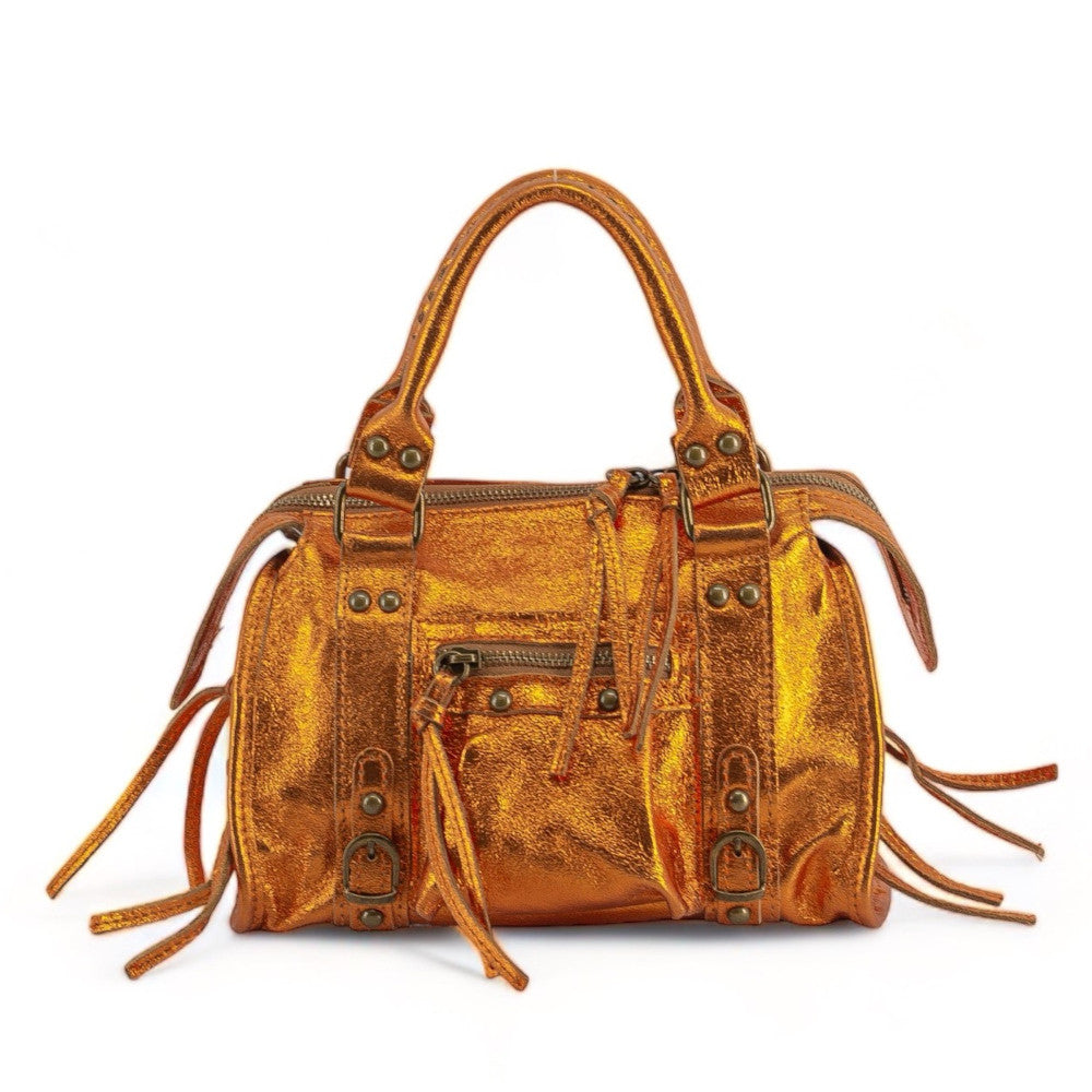 Mini-sac bowling en cuir brossé ou irisé SANDSTORM MINI Safran