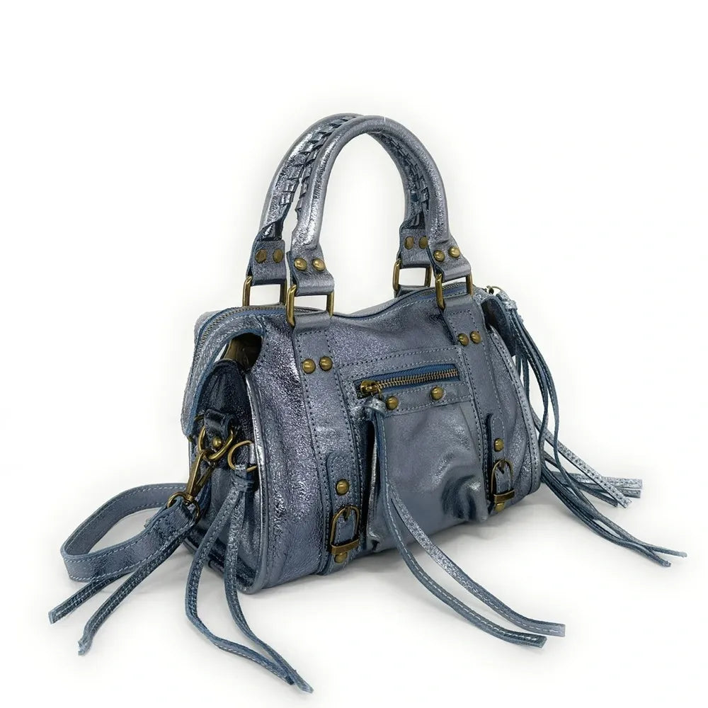 Mini-sac bowling en cuir brossé ou irisé SANDSTORM MINI Bleu cobalt irisé
