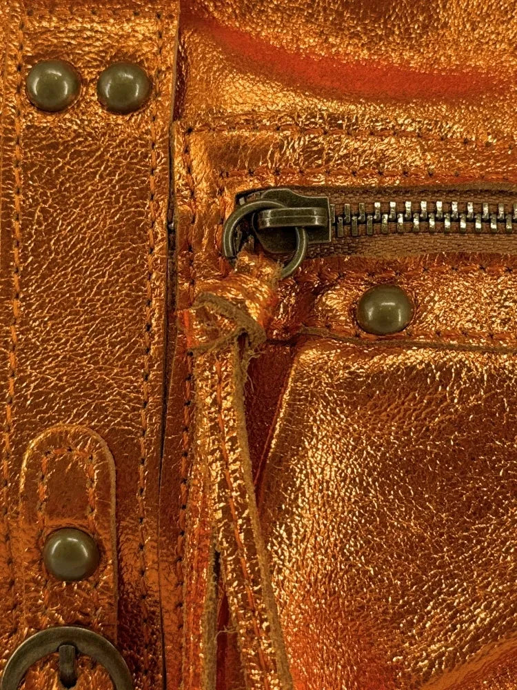 Mini-sac bowling en cuir brossé ou irisé SANDSTORM MINI Orange irisé