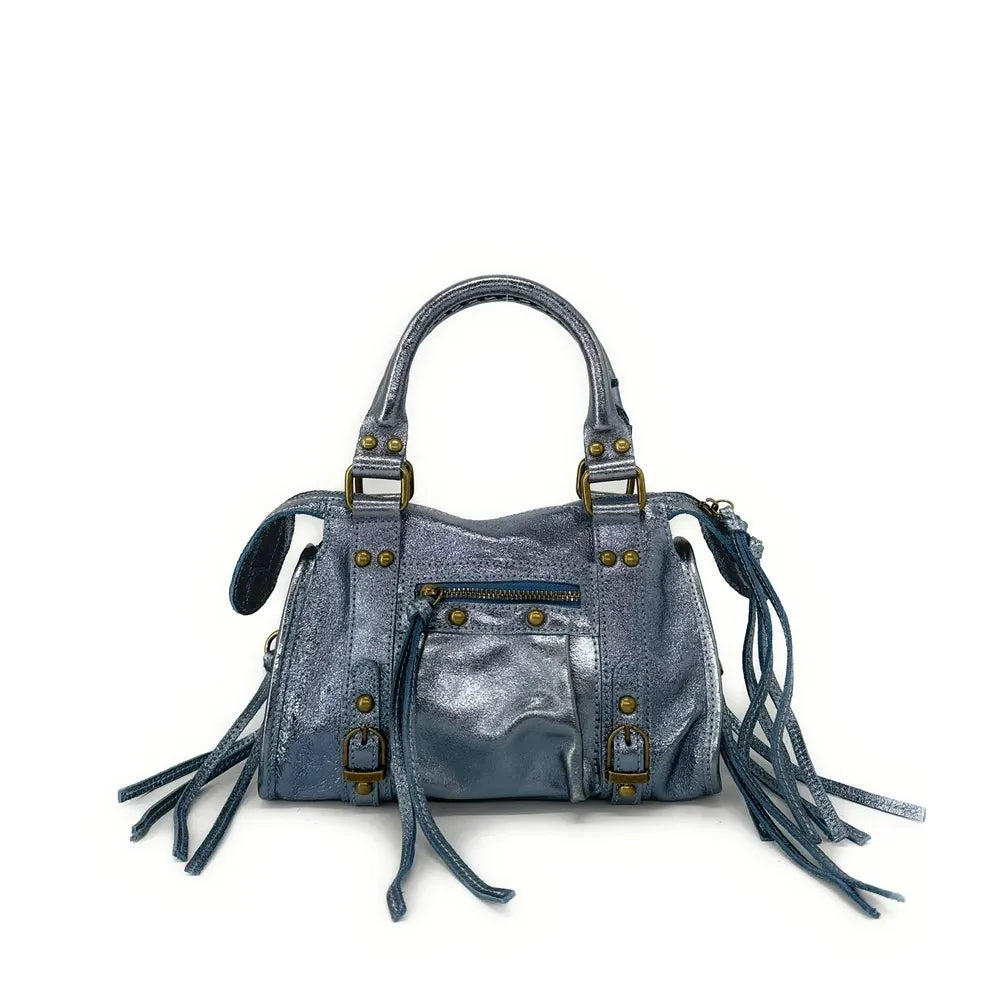 Mini-sac bowling en cuir brossé ou irisé SANDSTORM MINI Bleu cobalt irisé