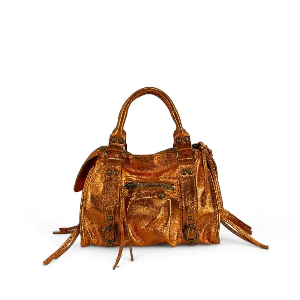 Mini-sac bowling en cuir brossé ou irisé SANDSTORM MINI Orange irisé