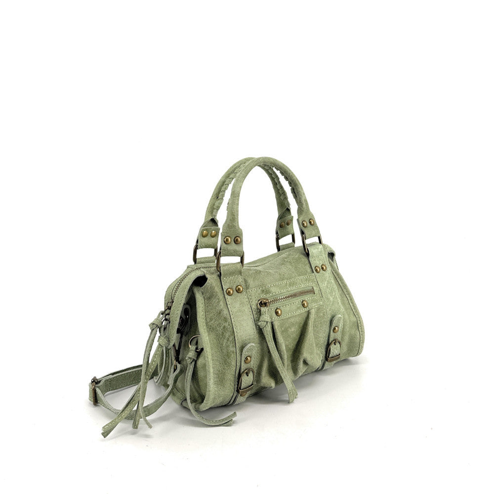 Mini-sac bowling en cuir brossé ou irisé SANDSTORM MINI Vert amande