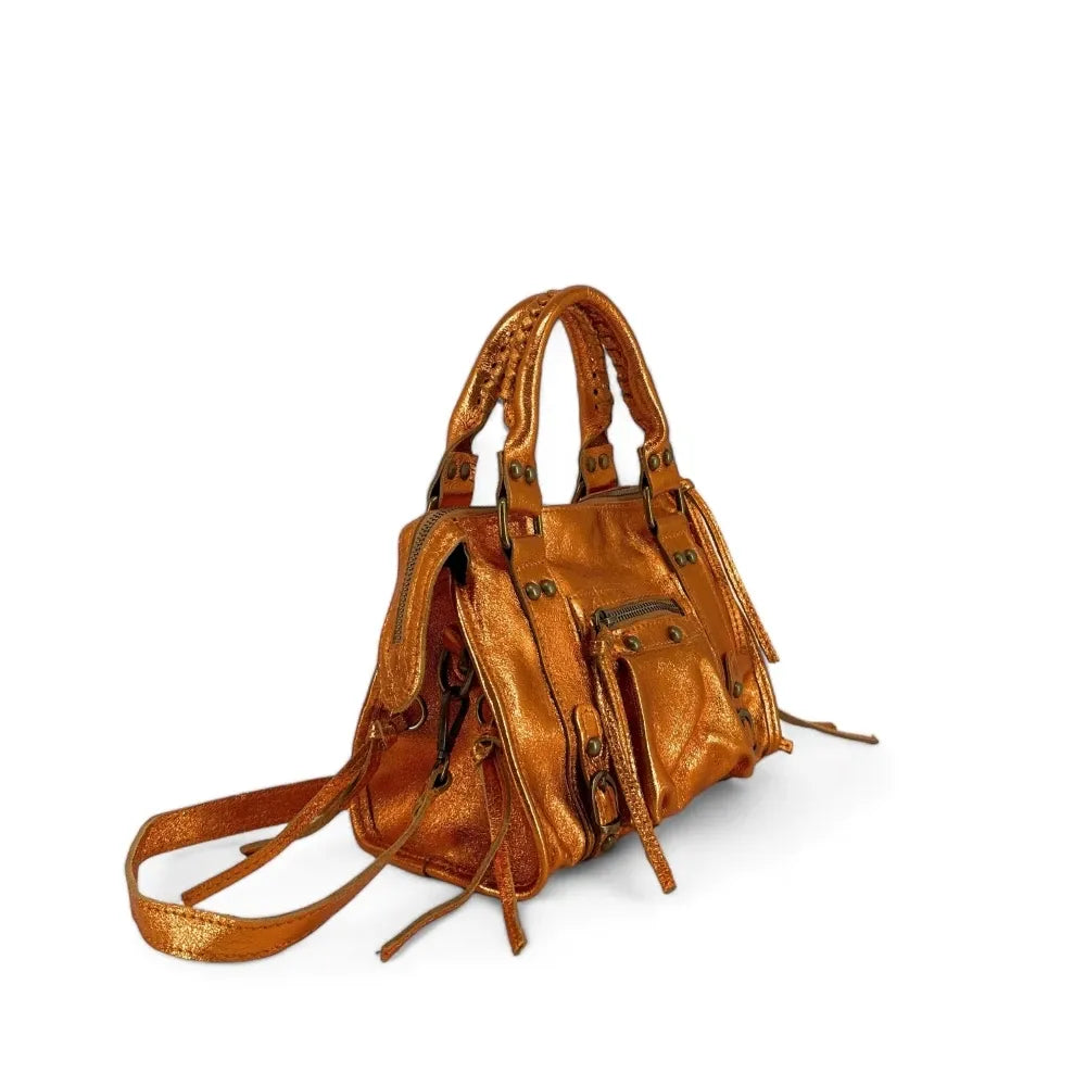 Mini-sac bowling en cuir brossé ou irisé SANDSTORM MINI Orange irisé