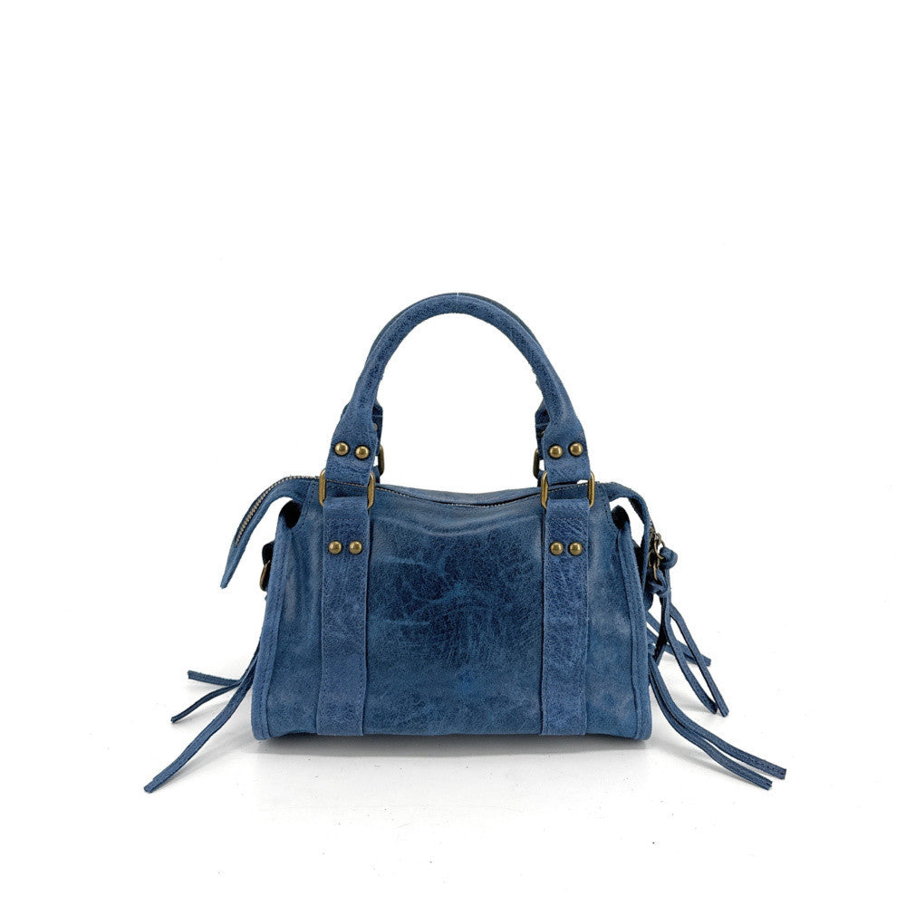 Mini-sac bowling en cuir brossé ou irisé SANDSTORM MINI Bleu denim