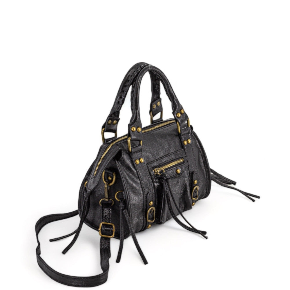 Mini-sac bowling en cuir brossé ou irisé SANDSTORM MINI Noir irisé